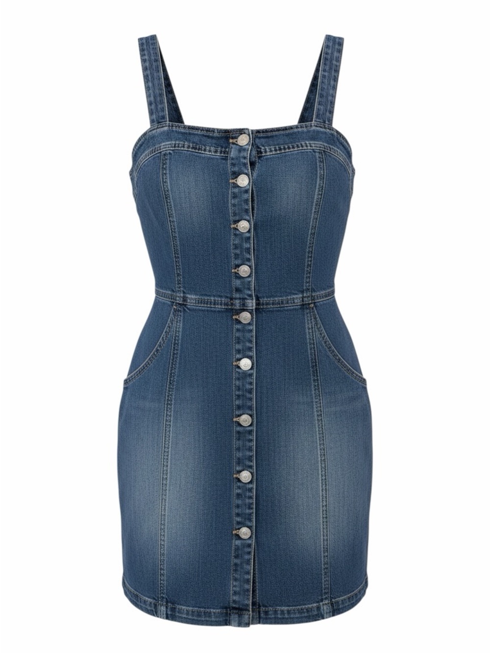 XS Levi's Blue Button-Front Denim Mini Dress